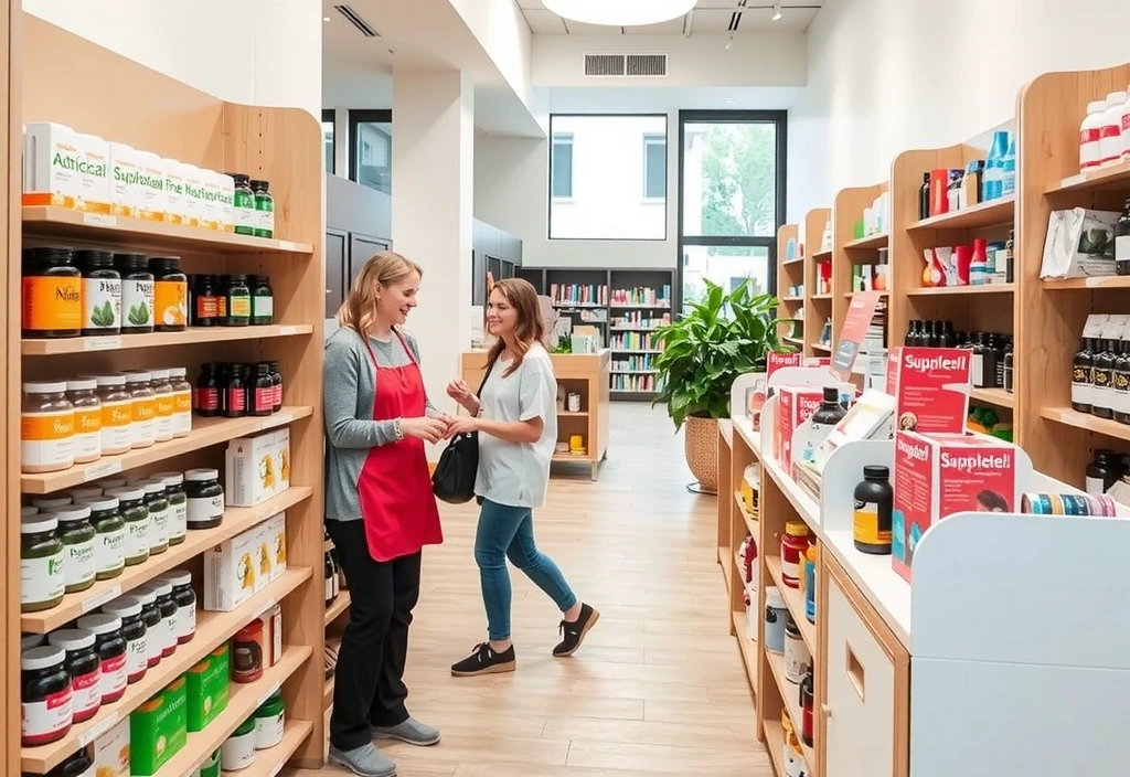 Interior moderno y luminoso de una tienda de suplementos
