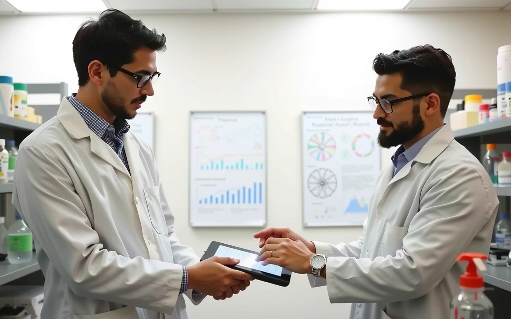 Científicos discutiendo resultados de investigación